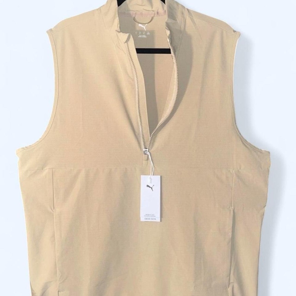 PUMA Men's Beige Full Zip Stand-Up Collar Vest Jacket, Regular Fit Size L